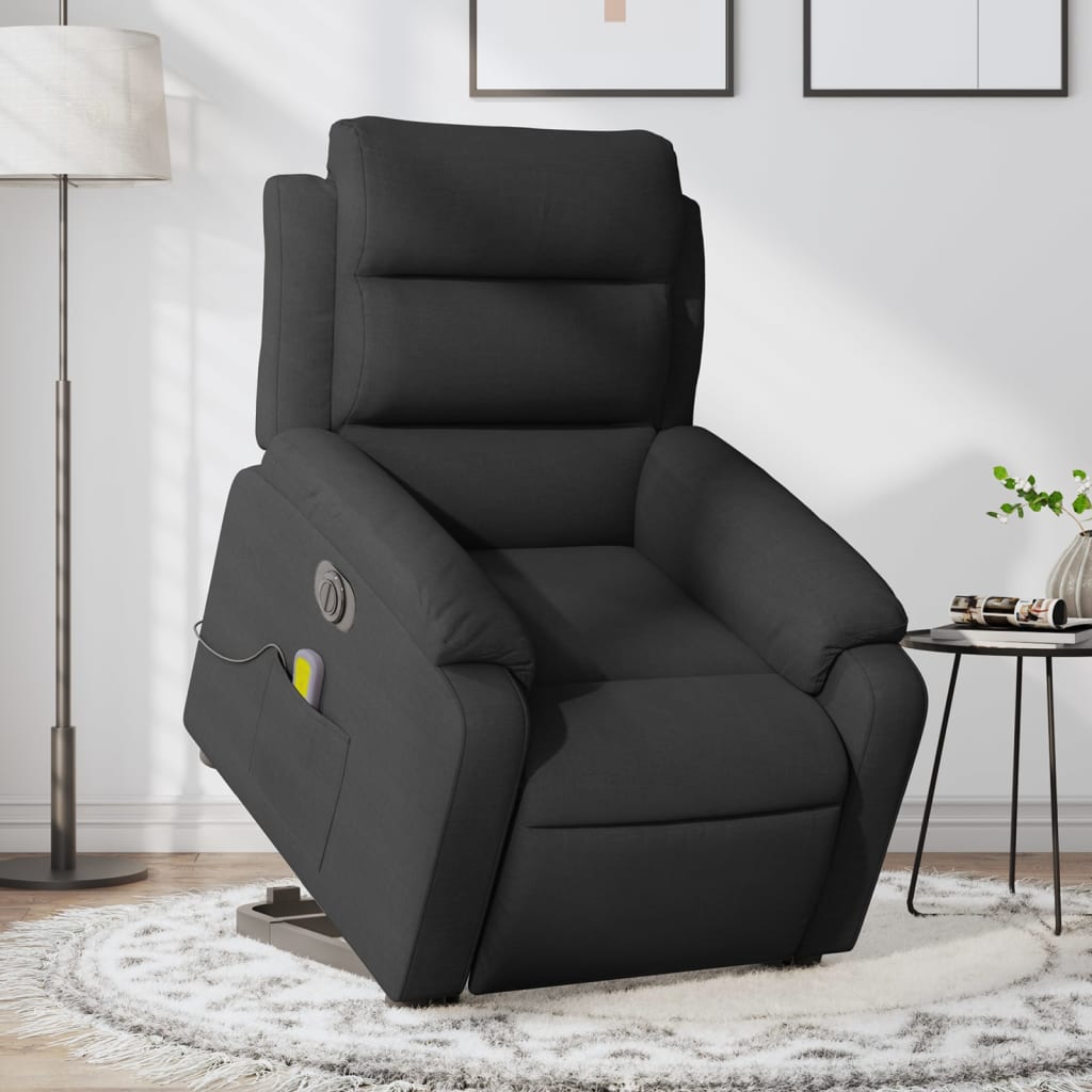 Electric Stand up Massage Recliner Chair Black Fabric