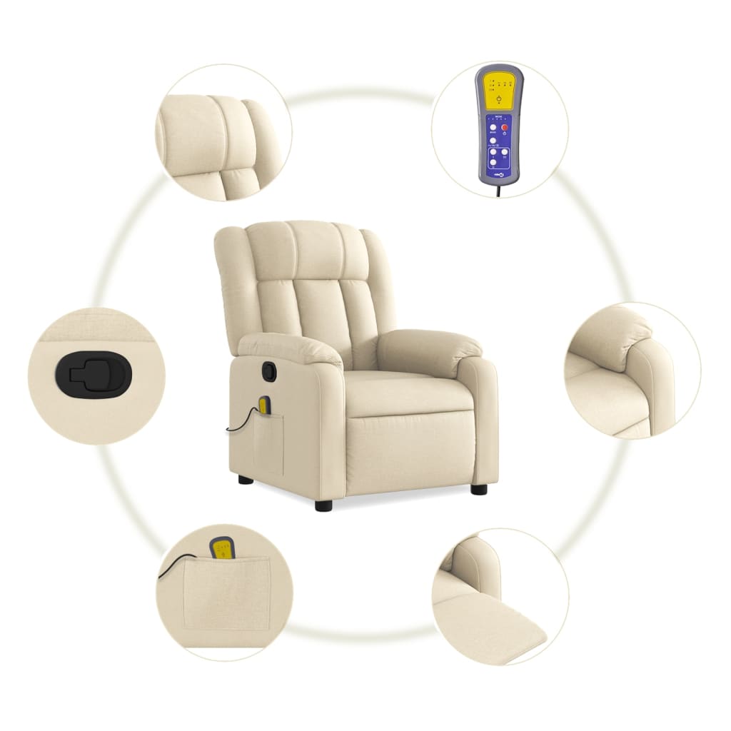 Massage Recliner Chair Cream Fabric
