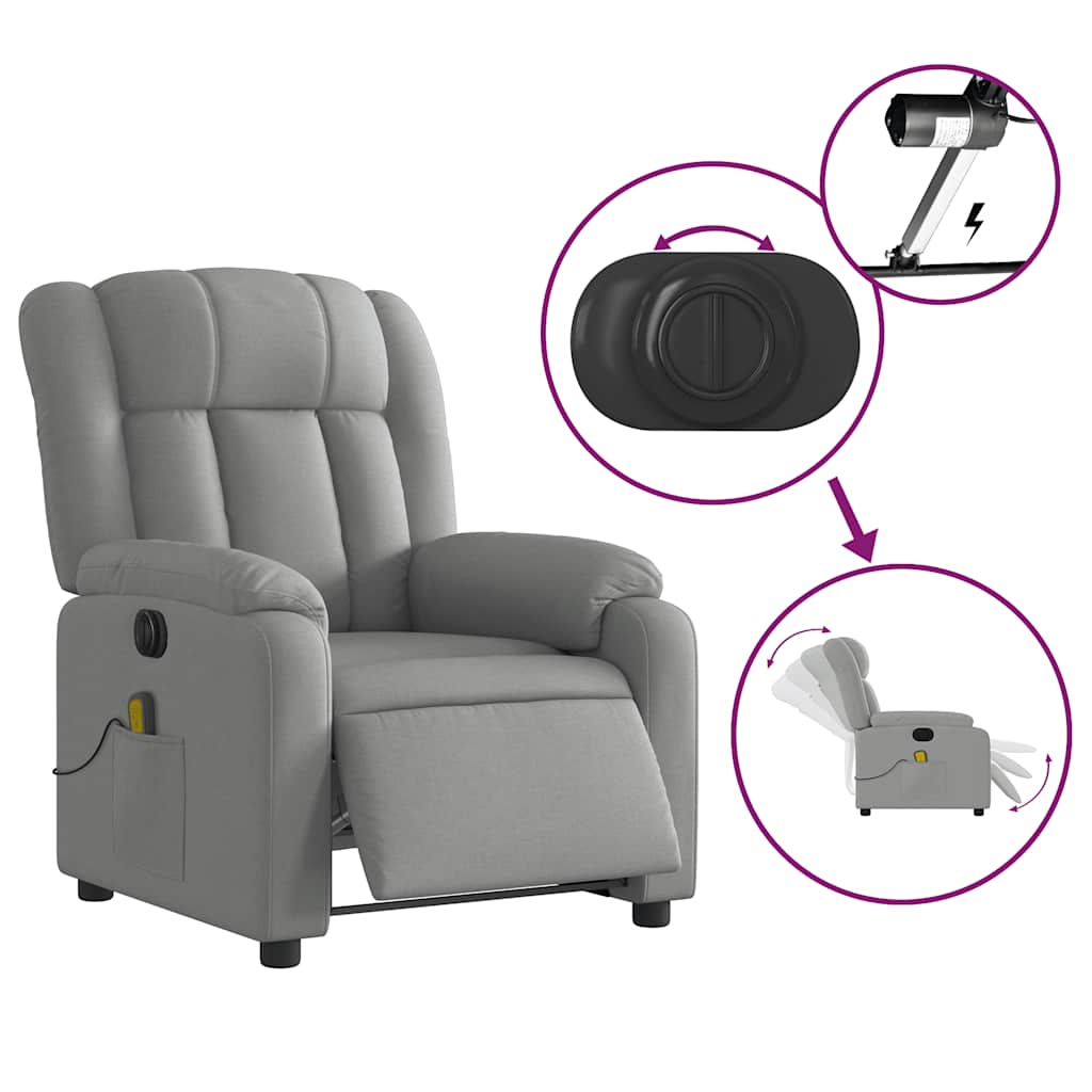 Electric Massage Recliner Chair Light Grey Fabric