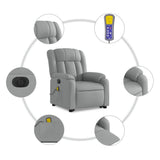 Electric Stand up Massage Recliner Chair Light Grey Fabric - Low Angle