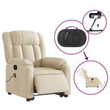 Electric Stand up Massage Recliner Chair Cream Fabric - Rear View