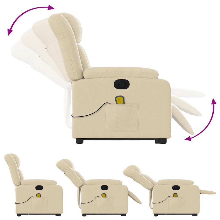 Electric Stand up Massage Recliner Chair Cream Fabric