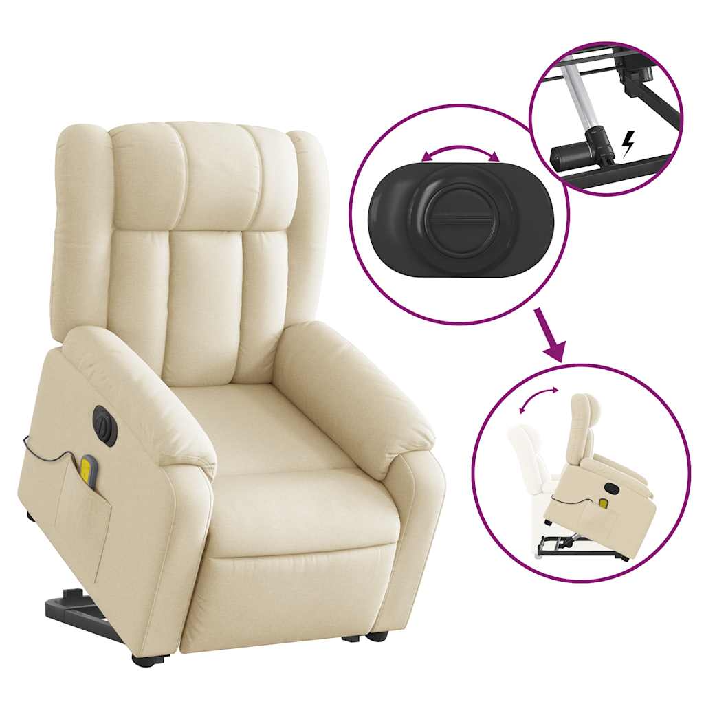 Electric Stand up Massage Recliner Chair Cream Fabric