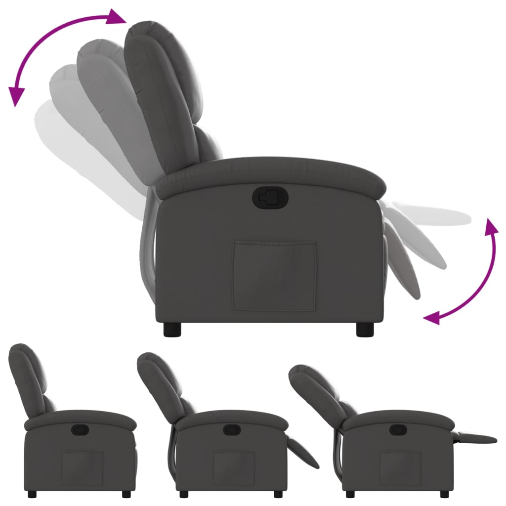 Recliner Chair Grey Real Leather