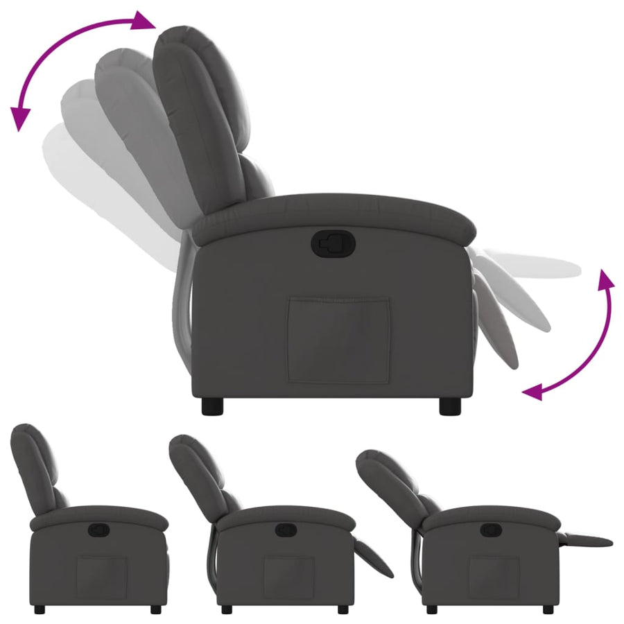 Recliner Chair Grey Real Leather