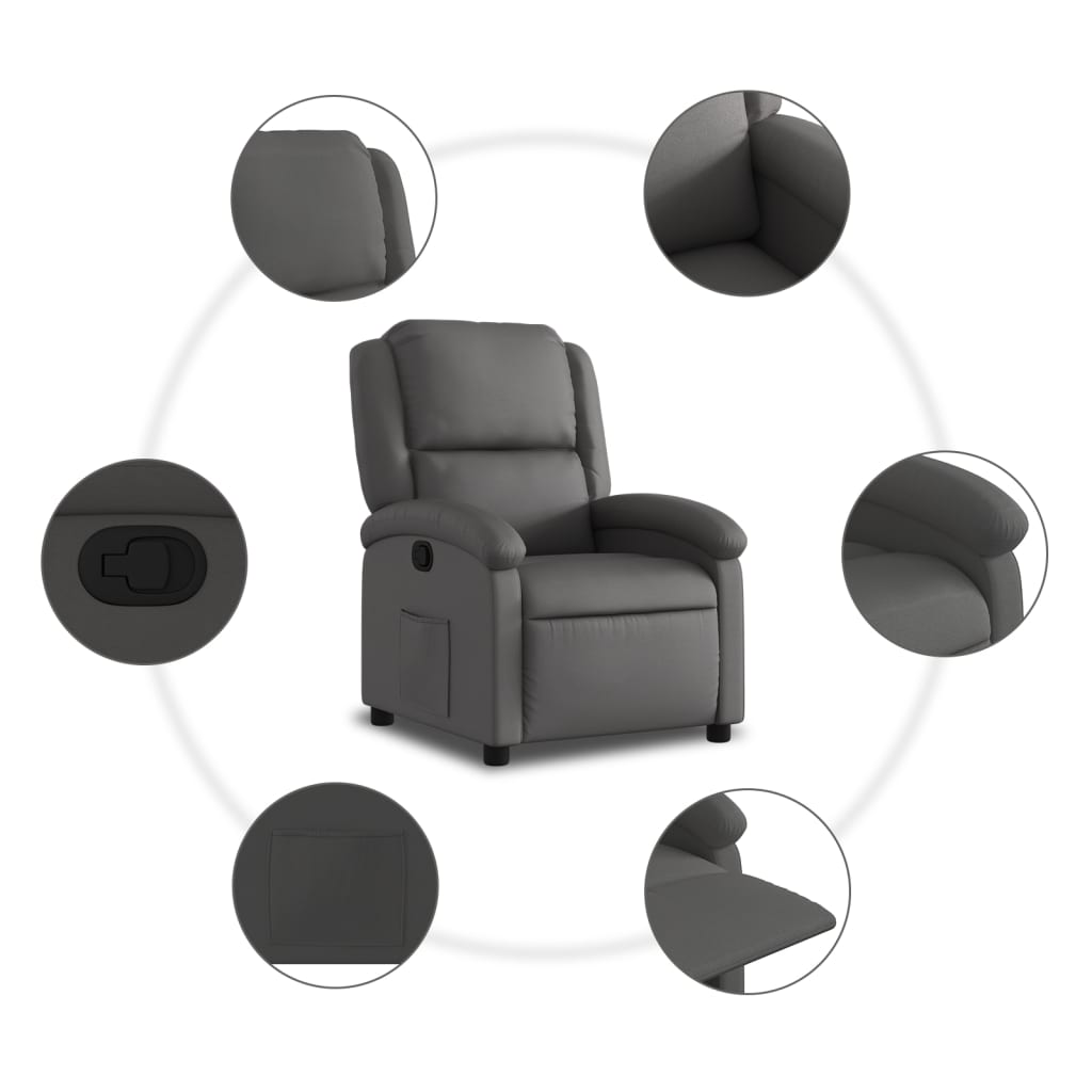 Recliner Chair Grey Real Leather