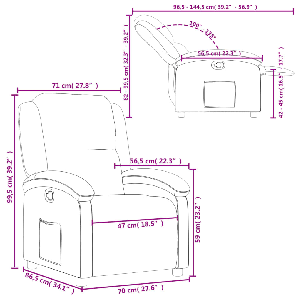 Recliner Chair Grey Real Leather