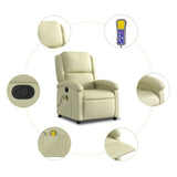 Massage Recliner Chair Cream Real Leather - Rear View