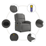 Massage Recliner Chair Grey Real Leather - Rear View