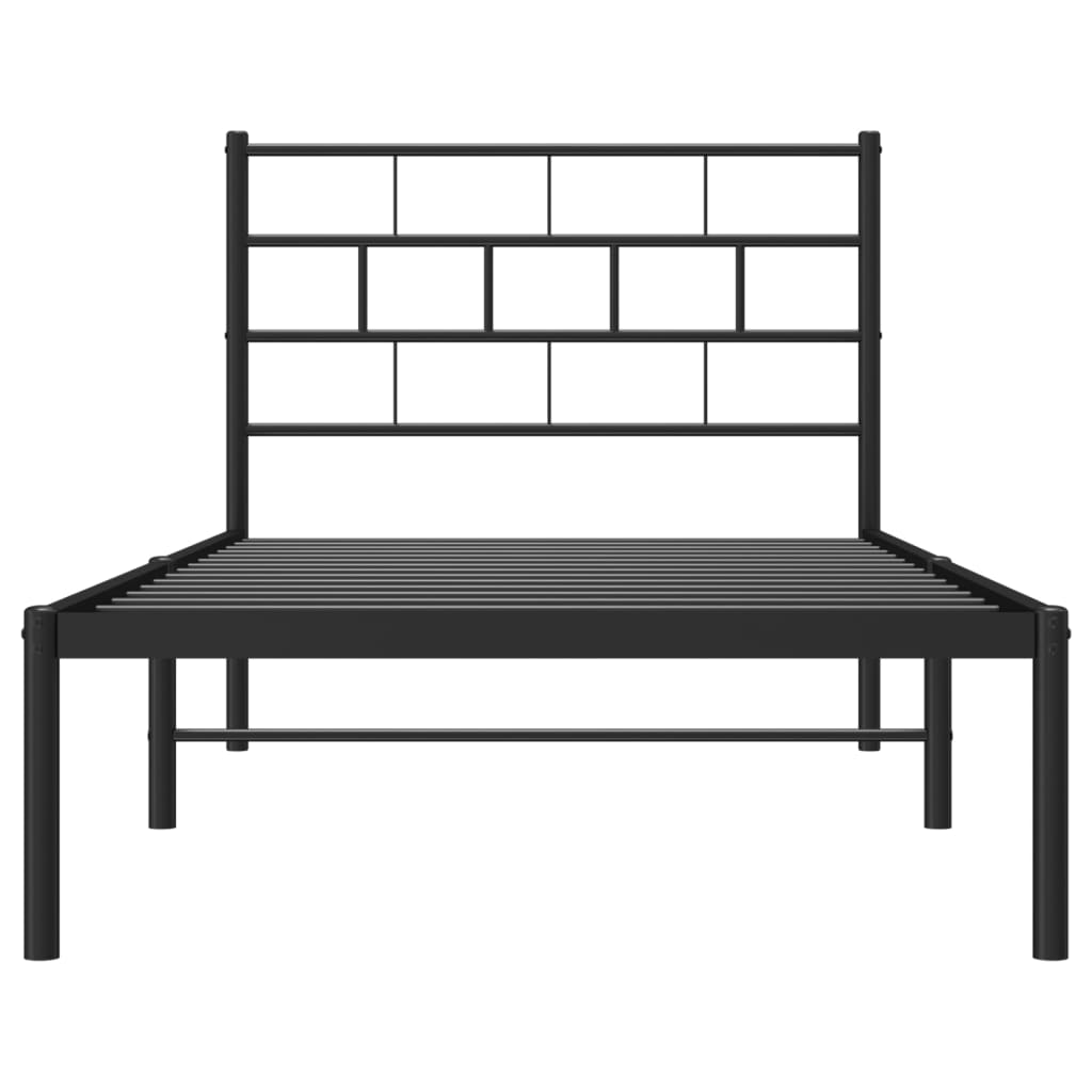 Metal Bed Frame without Mattress with Headboard Black 90x190 cm