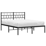 Metal Bed Frame without Mattress with Headboard Black 135x190 cm - Side View