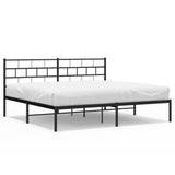 Metal Bed Frame without Mattress with Headboard Black 183x203 cm King - Front View