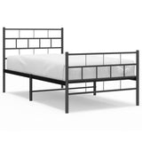 Metal Bed Frame without Mattress with Footboard Black 90x190 cm - Front View