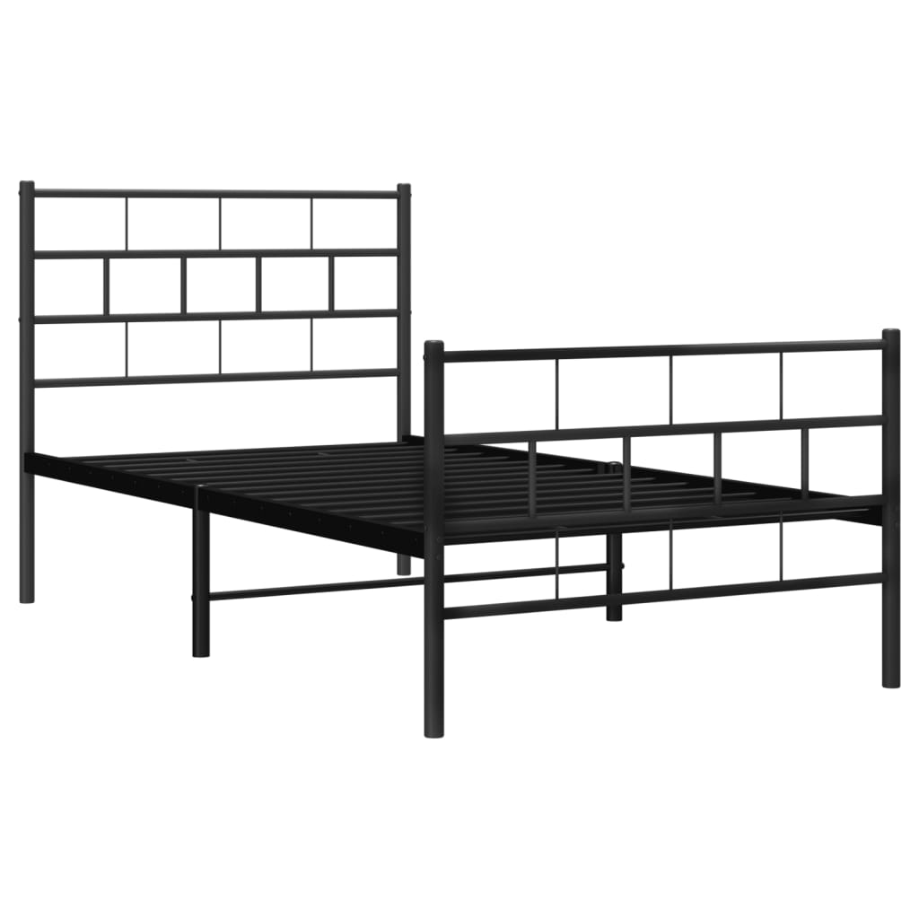 Metal Bed Frame without Mattress with Footboard Black 90x190 cm