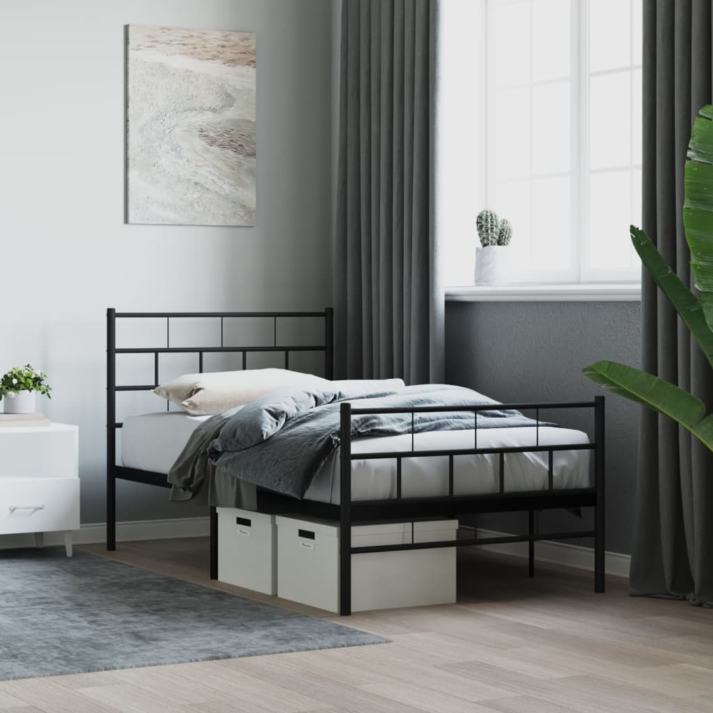 Metal Bed Frame without Mattress with Footboard Black 90x190 cm