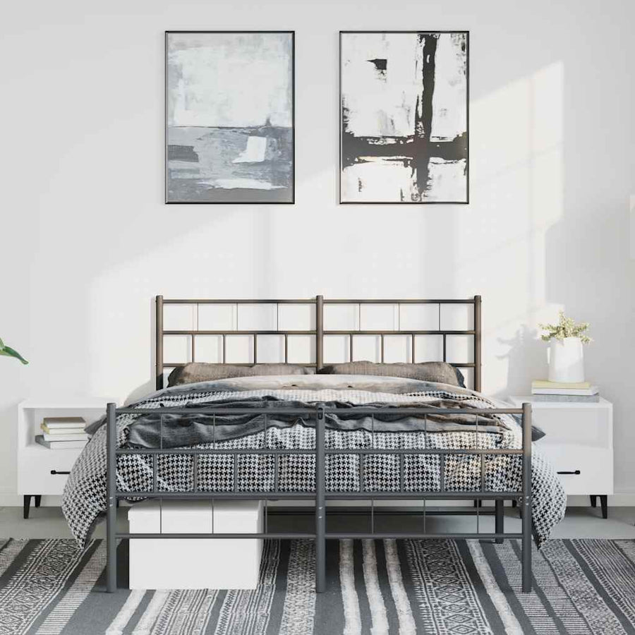 Metal Bed Frame without Mattress with Footboard Black 135x190 cm