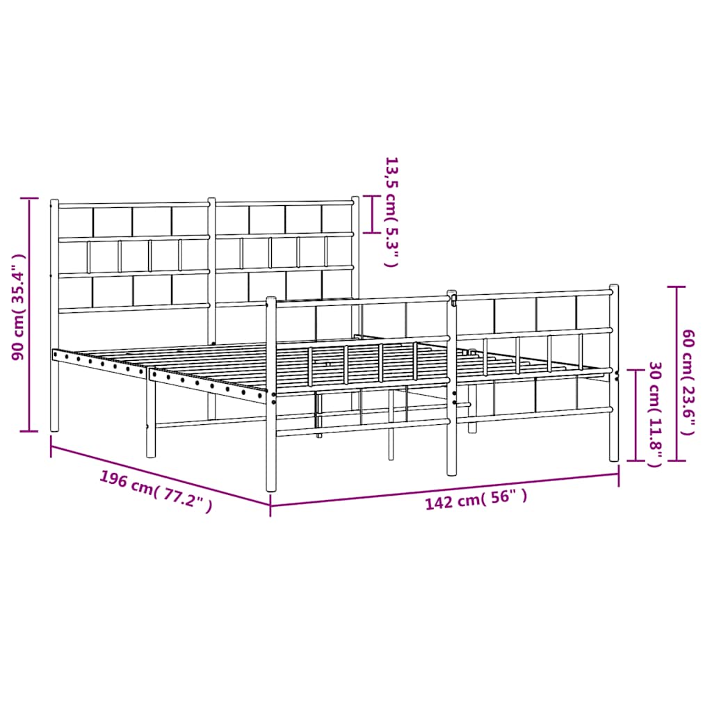 Metal Bed Frame without Mattress with Footboard Black 135x190 cm