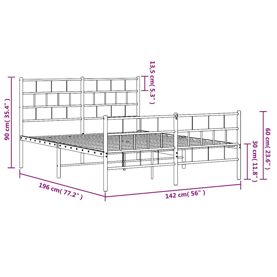 Metal Bed Frame without Mattress with Footboard Black 135x190 cm