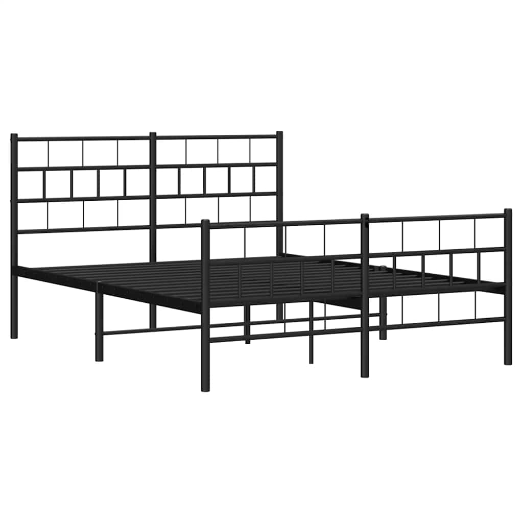 Metal Bed Frame without Mattress with Footboard Black 150x200 cm