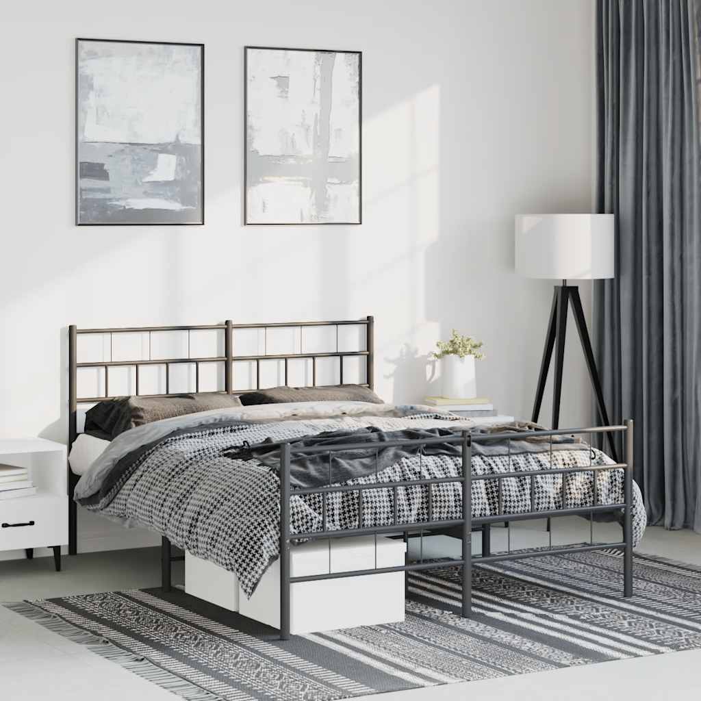 Metal Bed Frame without Mattress with Footboard Black 150x200 cm