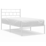 Metal Bed Frame without Mattress with Headboard White 107x203 cm King Single - Front View