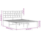 Metal Bed Frame without Mattress with Headboard White 135x190 cm - Extra Image