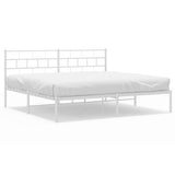 Metal Bed Frame without Mattress with Headboard White 183x203 cm King - Front View