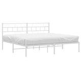 Metal Bed Frame without Mattress with Headboard White 183x203 cm King