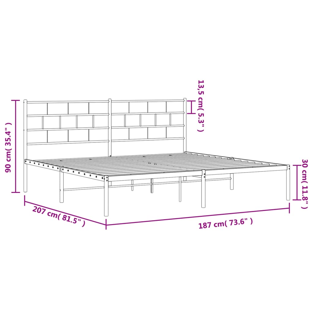 Metal Bed Frame without Mattress with Headboard White 183x203 cm King
