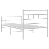 Metal Bed Frame without Mattress with Footboard White 90x190 cm - Close-Up Angle