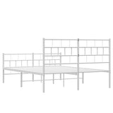 Metal Bed Frame without Mattress with Footboard White 135x190 cm - Low Angle