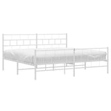 Metal Bed Frame without Mattress with Footboard White 183x203 cm King