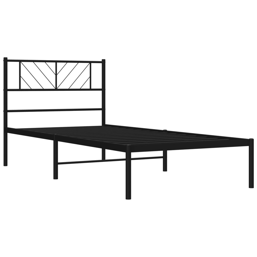Metal Bed Frame without Mattress with Headboard Black 90x190 cm