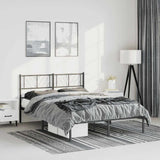 Metal Bed Frame without Mattress with Headboard Black 135x190 cm - Side View