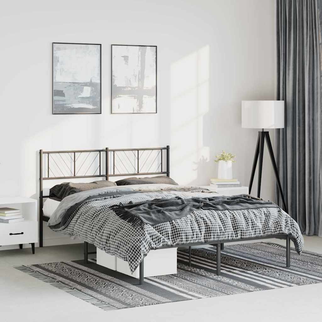 Metal Bed Frame without Mattress with Headboard Black 150x200 cm