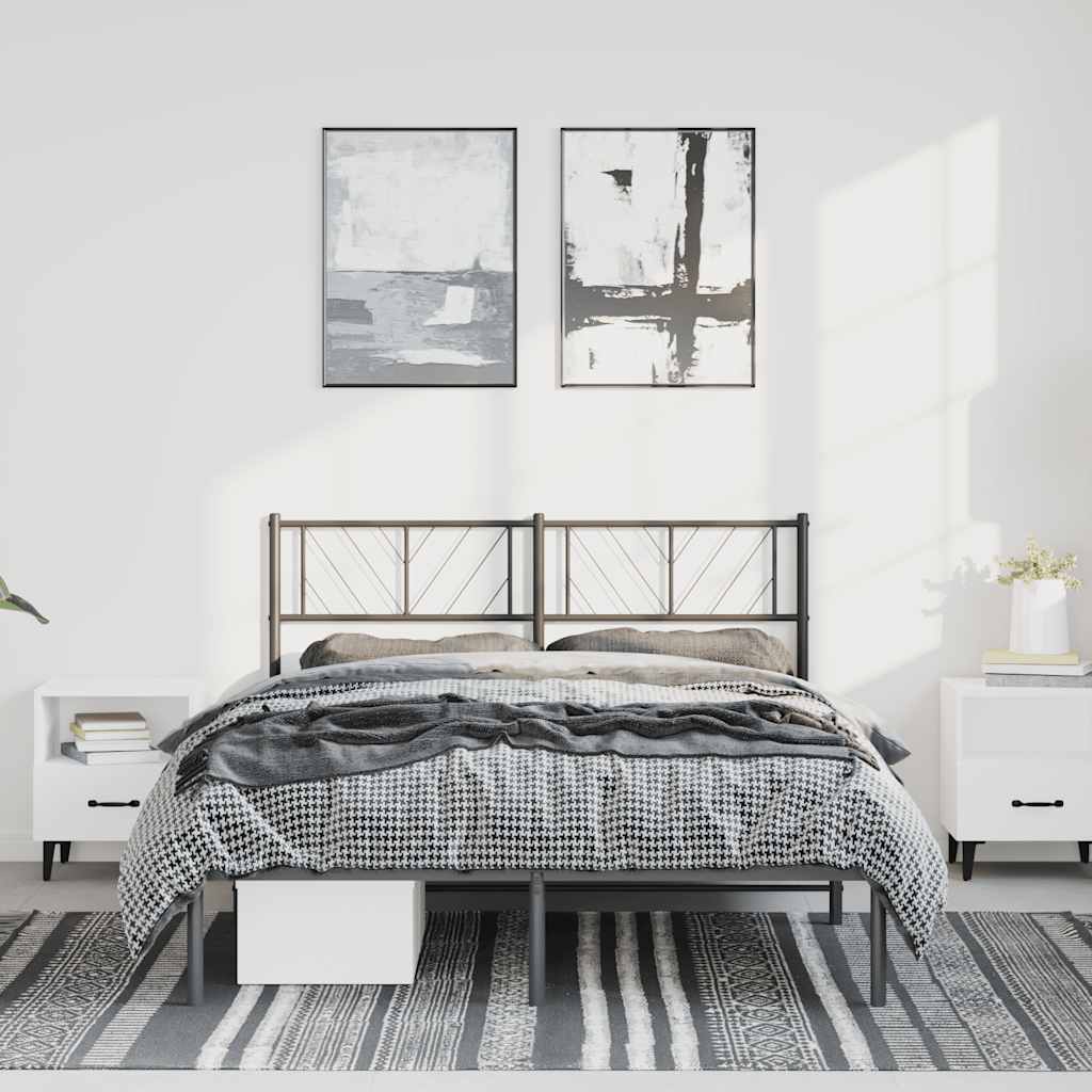 Metal Bed Frame without Mattress with Headboard Black 150x200 cm