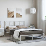 Metal Bed Frame without Mattress with Headboard White 135x190 cm - Side View