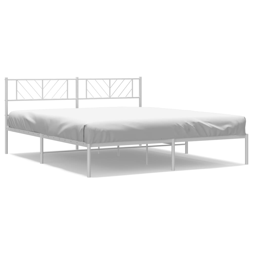 Metal Bed Frame without Mattress with Headboard White 183x203 cm King
