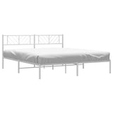Metal Bed Frame without Mattress with Headboard White 183x203 cm King - Side View