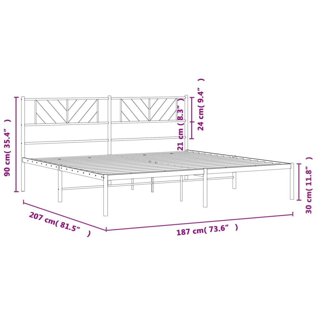 Metal Bed Frame without Mattress with Headboard White 183x203 cm King