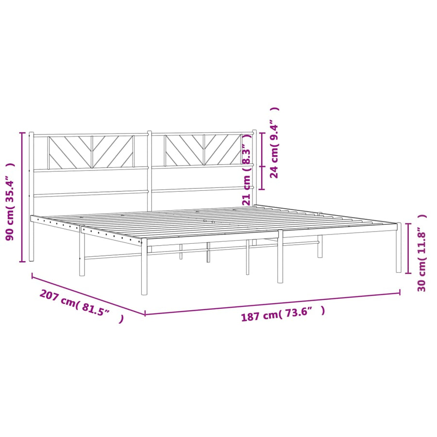 Metal Bed Frame without Mattress with Headboard White 183x203 cm King