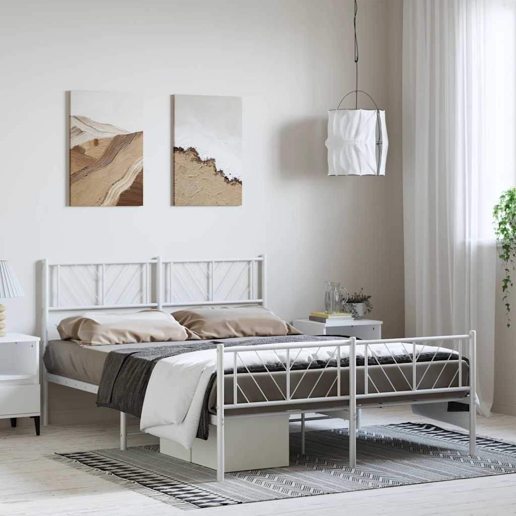 Metal Bed Frame without Mattress with Footboard White 150x200 cm