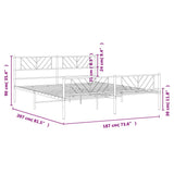 Metal Bed Frame without Mattress with Footboard White 183x203 cm King
