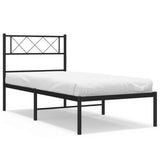 Metal Bed Frame without Mattress with Headboard Black 107x203 cm King Single - Front View