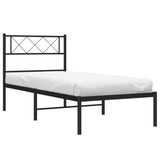 Metal Bed Frame without Mattress with Headboard Black 107x203 cm King Single - Side View