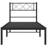 Metal Bed Frame without Mattress with Headboard Black 107x203 cm King Single - Top-Down View