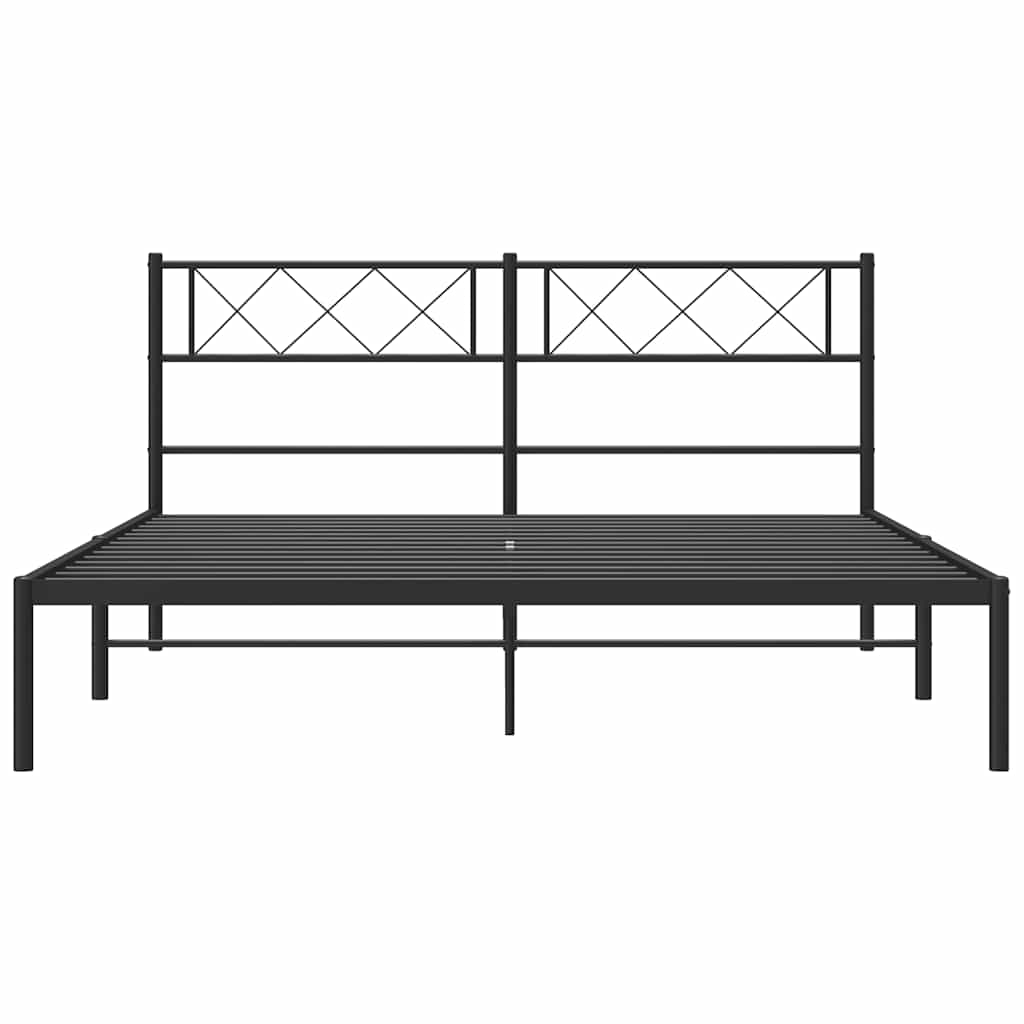 Metal Bed Frame without Mattress with Headboard Black 135x190 cm