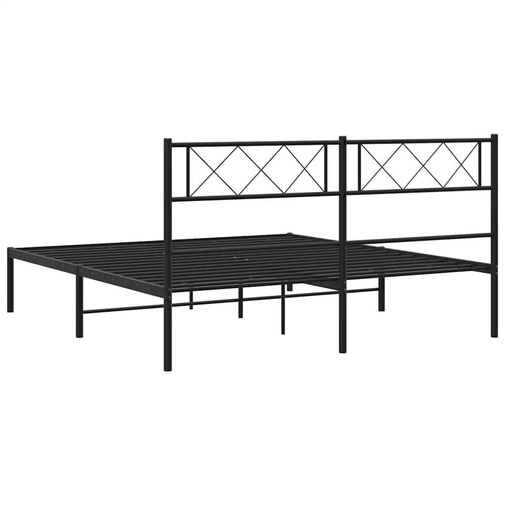 Metal Bed Frame without Mattress with Headboard Black 135x190 cm