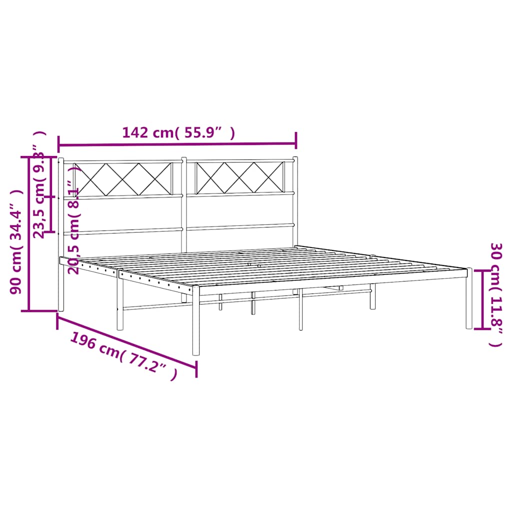 Metal Bed Frame without Mattress with Headboard Black 135x190 cm
