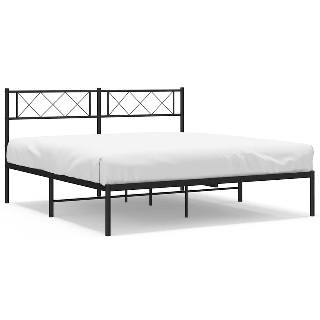 Metal Bed Frame without Mattress with Headboard Black 150x200 cm